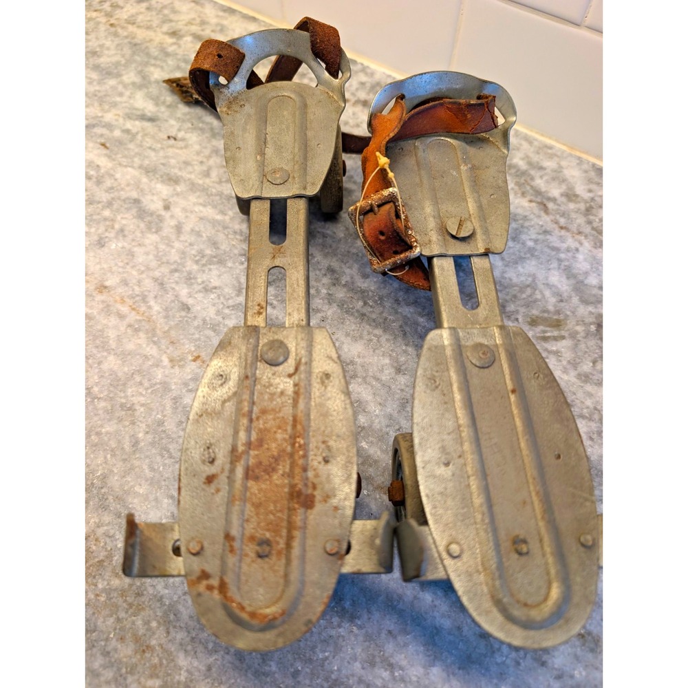 Vintage Chicago Metal Adjustable Roller Skates with Leather Straps – Made in USA